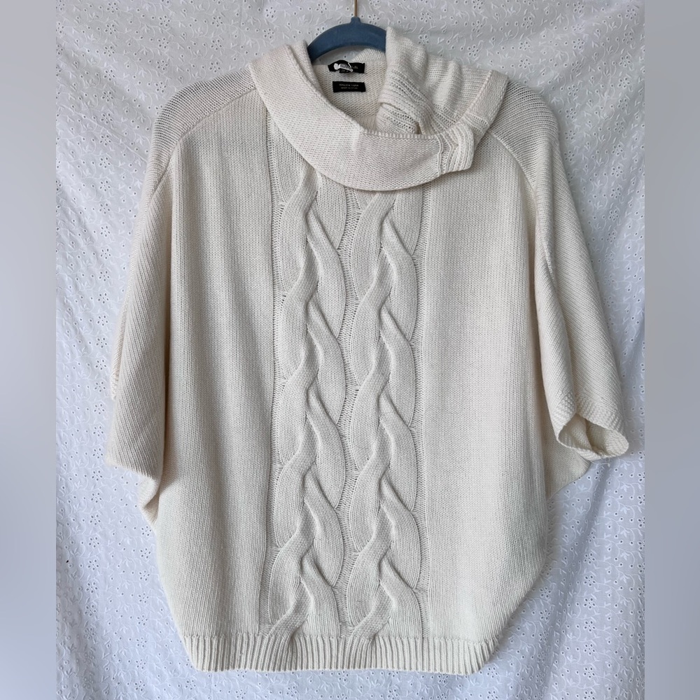 Massimo Dutti Cream Knit Poncho Sweater Italian Yarn
